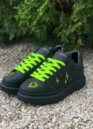 Alexander mcqueen neon black smile чорні кастомні неонові кросівки смайлик і зірочки гранж хипхоп dollskill8 фото