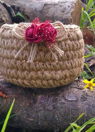 Корзинка вязаная из джута, джутовая корзинка, изделия из джута, джут, шкатулка,подарок.