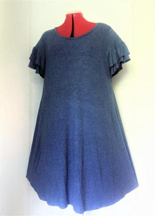 Сукня - футболка трапеція usa рукава з рюшиками, батал ох (54-56)2 фото