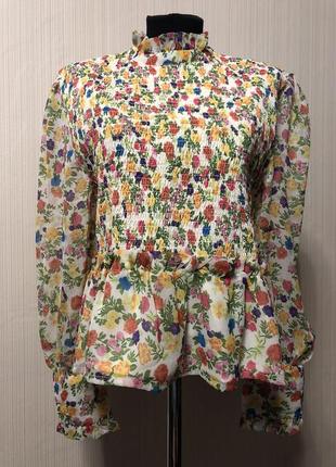 Шикарная блуза цветочный принт с объёмными рукавами стиль ретро винтаж