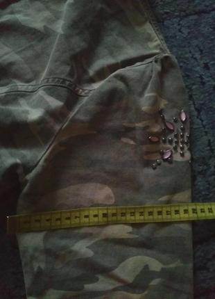 Куртка джинсовая хаки с камнями, болеро милитари madonna, oversize7 фото