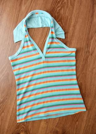 Жіночий літній топ з комірцем yes or no у смужку s/36 смугастий топік майка блуза блузка на літо