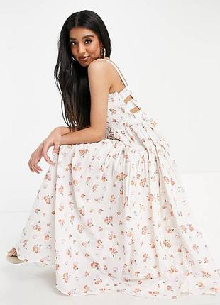 Роскошный натуральный сарафан asos luxe design, принт розы