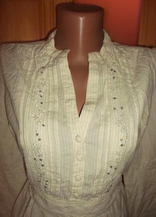 Стильная рубашка блуза в полоску с вышивкой батист р.s - papaya2 фото