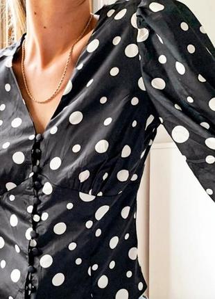 Нереальная блуза- рубашка  в горох на пуговицах , с широкими манжетами2 фото