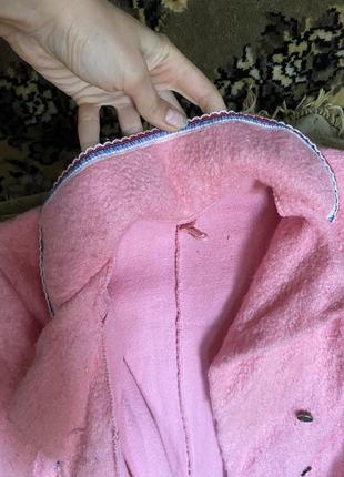 Рожева кудлата шубка кожушок штучна дитяча з кишенею пальто4 фото