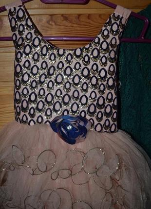 Платье hand made со шлейфом для девочки! персик+золото! качество!3 фото