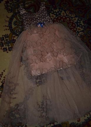 Платье hand made со шлейфом для девочки! персик+золото! качество!6 фото