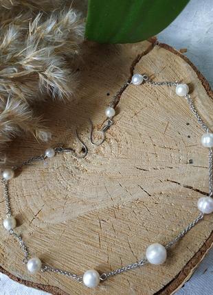 Серьги - ожерелье с белым жемчугом "берегиня"3 фото