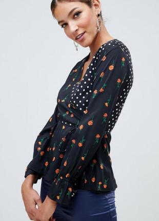 Блузка топ на запах в цветочный принт и горох.