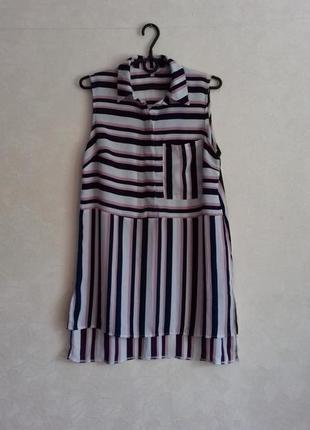 Довга вільна сорочка в смужку без рукавів /блузка /сорочка