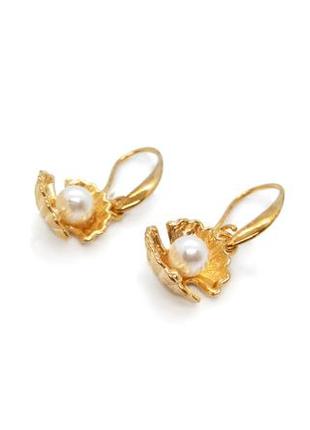 🐚✨ золотисті сережки в морському стилі з підвісками "черепашки з перлинами"