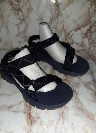 Чоловічі темно-сині босоніжки, сандалі на потрійних липучках