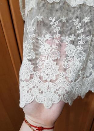 Стильная кремовая кружевная кофточка, блузка в сеточку, блуза6 фото