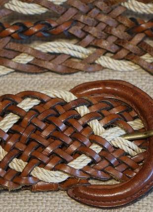 Мягкий ажурный плетеный кожаный ремень шоколадного цвета ( 108 см.)2 фото
