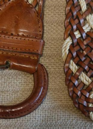 Мягкий ажурный плетеный кожаный ремень шоколадного цвета ( 108 см.)7 фото