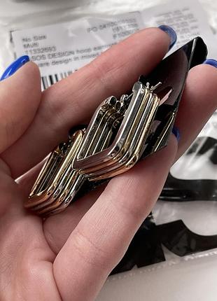 Нові квадратні сережки asos срібло та золото8 фото