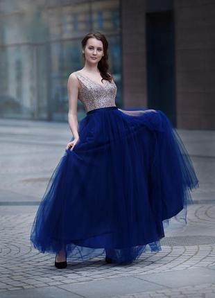 Вечернее платье тёмно-синее