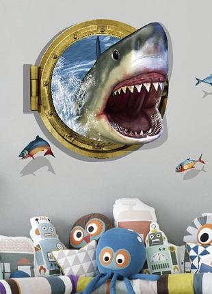 Интерьерная наклейка 3d акула в иллюминаторе пвх винил