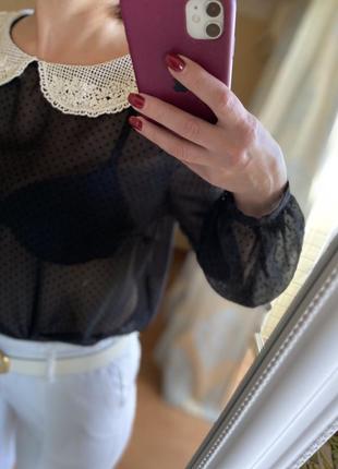 Шикарная блуза шифон с вязаным воротничком3 фото