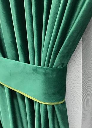 Шторы на трубной ленте бархатные 200x270 cm (2 шт) зеленые
