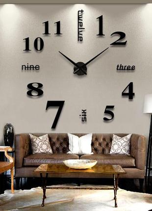 3d часы настенные 100 см надписи черные часы наклейки в столовую большие timelike1 фото