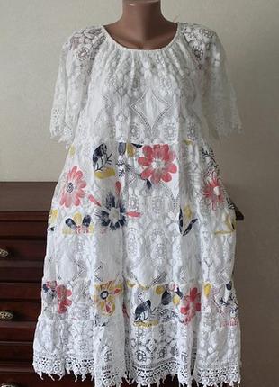 Нарядное кружевное летнее платье в цветы, италия, польша, размер универсальный.3 фото