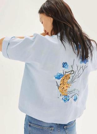 Укороченная рубашка овэрсайз с вышивкой тигр/сакура2 фото