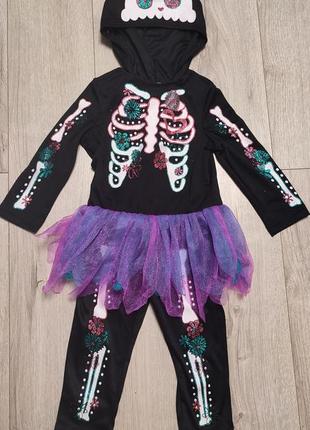 Детский костюм, платье ведьма, ведьмочка, скелет с юбочкой на 1-1,5 года, 12-18 месяцев на хеллоуин