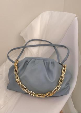 Клатч облако сумка пельмень мягкая экокожа цепочка yh2101 голубая