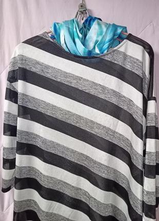 Шелковый трикотаж.асимметричная полосатая блуза,52-56разм.3 фото