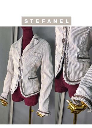 Італійський дизайнерський піджак приталений жакет бахрома бавовна джинс owens lang1 фото