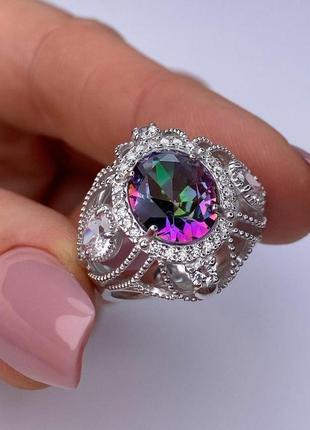 Серебряное кольцо с мистик топазом, 925,  серебро