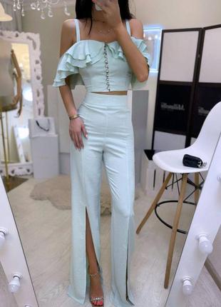 Костюм ☝️ брючный люкс качество с укороченным топом блузоном