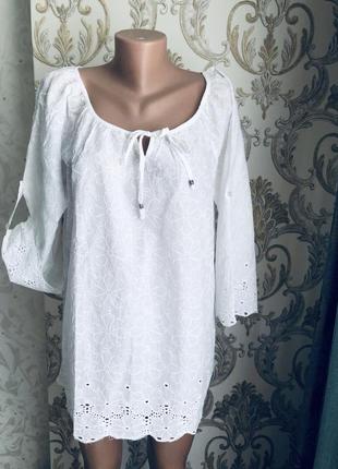Белая блуза туника шикарная модная стильная прошва выбитая вышитая кружево туника пляжная3 фото