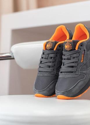 Женские кроссовки reebok calssic grey/orange9 фото