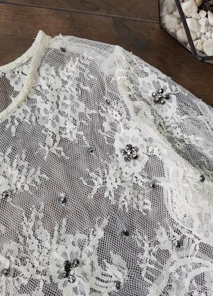 Молочна мереживна блузка топ пляжна накидка3 фото
