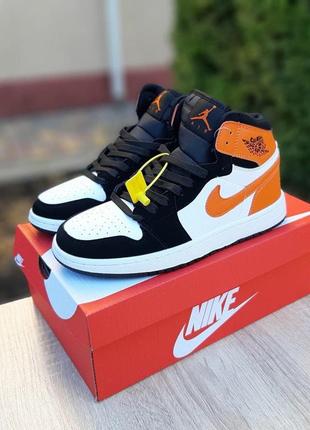 Кроссовки женские nike air jordan 1 retro high white/black/orange