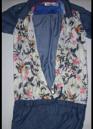 Комбинезон джинсовый с цветочным верхом7 фото