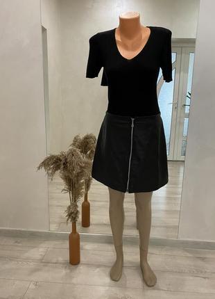 💫sara-базова чорна майка блуза в рубчик