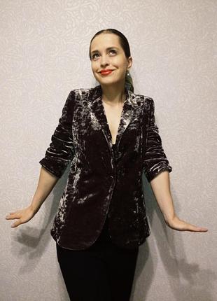 Жакет из бархата пиджак велюр xs s блейзер!5 фото