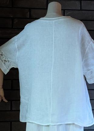 Белая льняная блуза топ рубаха лён кружево стразы этно бохо стиль италия батл3 фото