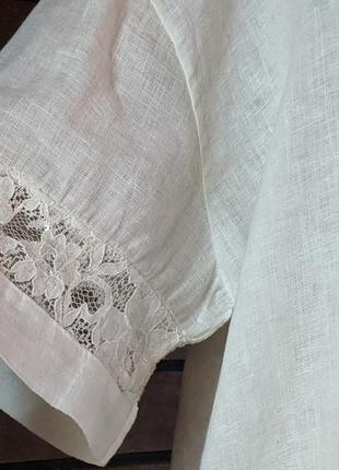 Біла блуза льняна топ сорочка льон мереживо, стрази етно стиль бохо італія батл4 фото