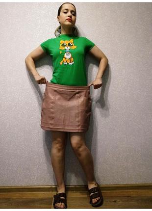 New look юбка экокожа розовая мудра мини юбочка!2 фото
