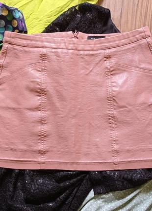New look юбка экокожа розовая мудра мини юбочка!