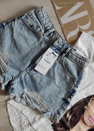 Zara шорты джинсовые короткие рваные с потёртостями размер 36, 38 новые!5 фото
