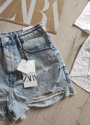Zara шорты джинсовые короткие рваные с потёртостями размер 36, 38 новые!4 фото