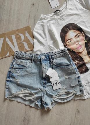Zara шорты джинсовые короткие рваные с потёртостями размер 36, 38 новые!8 фото