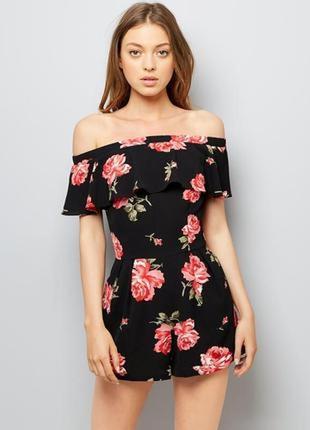 Ромпер, комбінезон з квітковим принтом cameo rose відкриті плечі