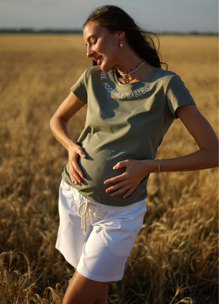Футболка для вагітних, майбутніх мам колір хакі (футболка для беременных хаки)1 фото